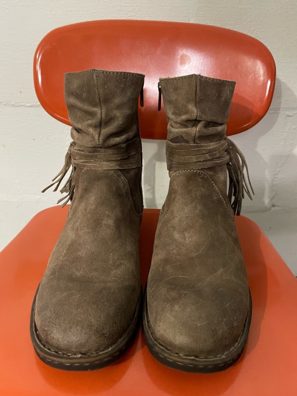 Born Brown Suede Tassel Ankle Booties - Picture 2 of 5